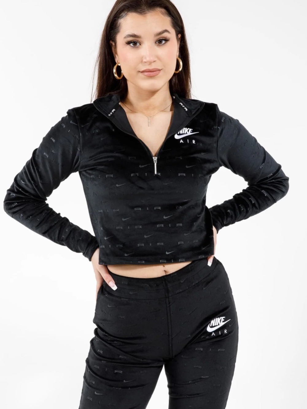 Nike Air Velour Embossed Logo 1/4 Pullover. Cropped. Sporty. EUC. SZ3X. Lounge